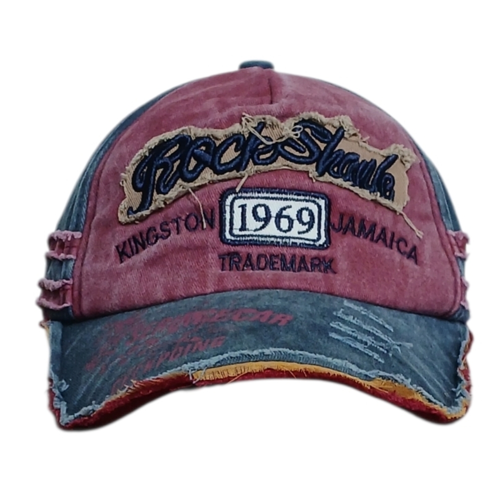 Rock Shank Kingston Jamaica Distressed Strapback Cap Red